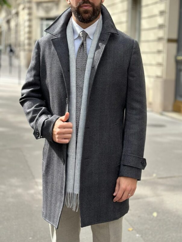 Manteau sur mesure droit gris