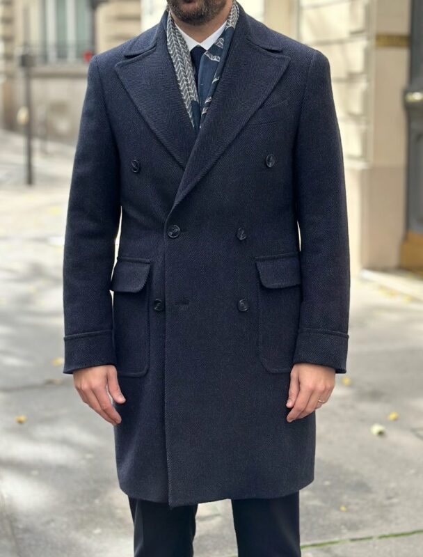 manteau croisé bleu