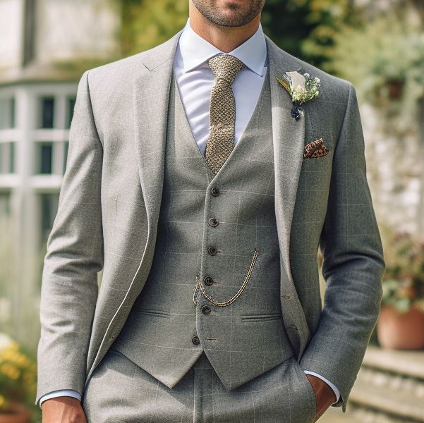 Costume gris de mariage Prince de Galles