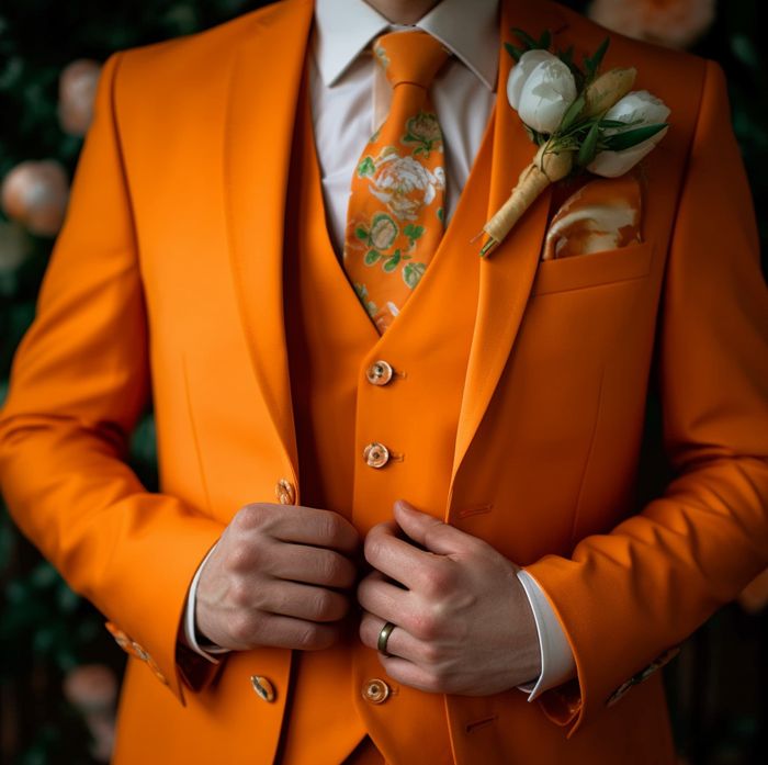 Costume orange 3 pièces de mariage sur mesure