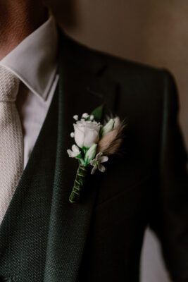Costume 3 pièces vert foncé texturé mariage sur mesure