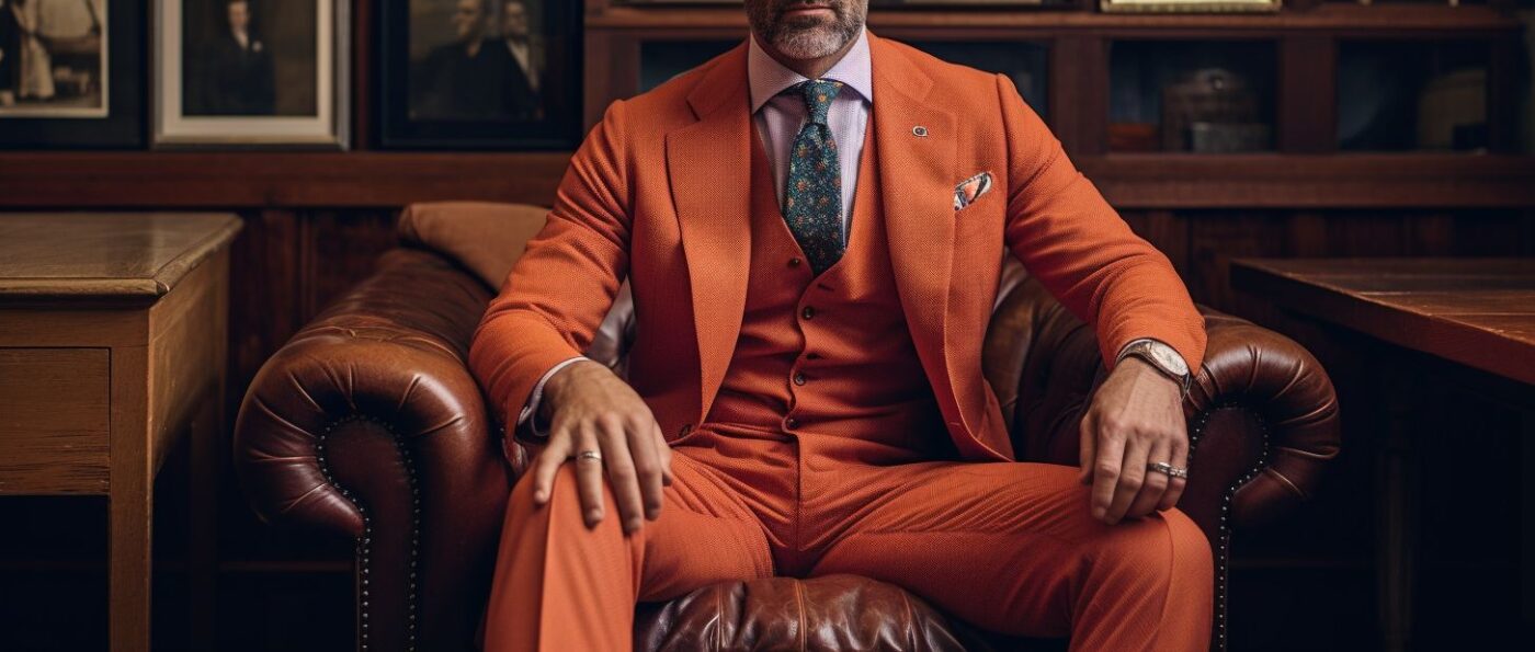 Bannière costume terracotta sur mesure Tailor Trucks