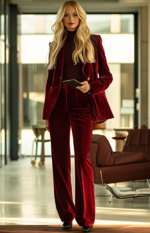 Tailleur bordeaux en velours