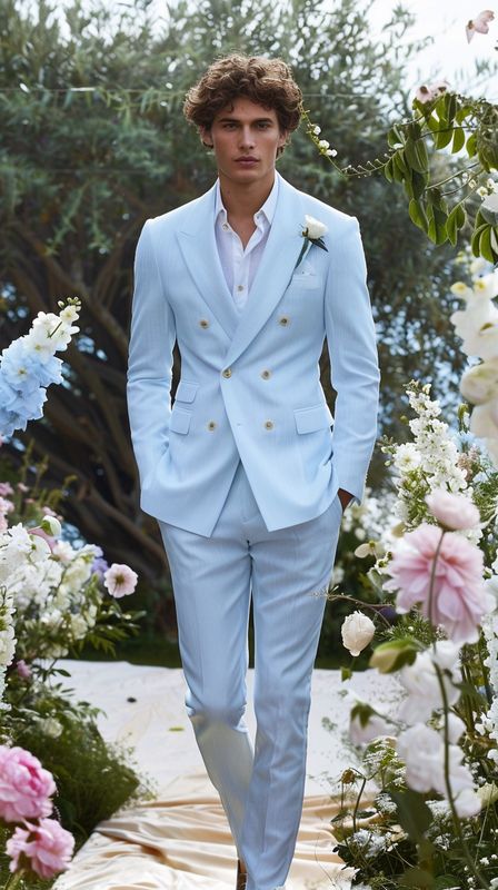 Costume 2 pièces croisé bleu pastel de mariage