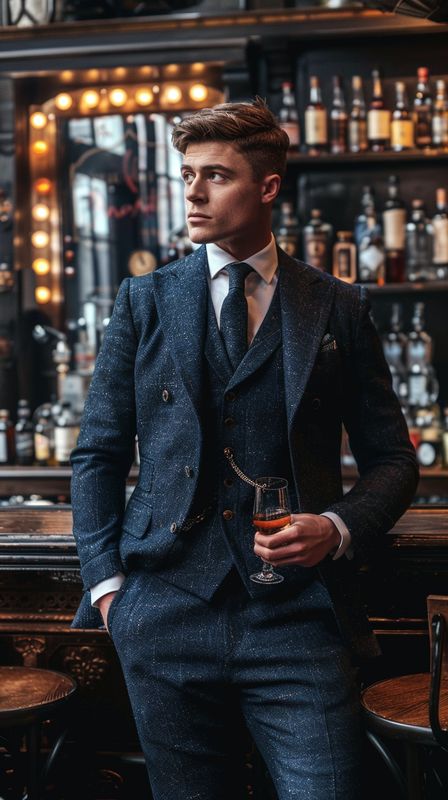 Costume Peaky Blinders en tweed bleu marine