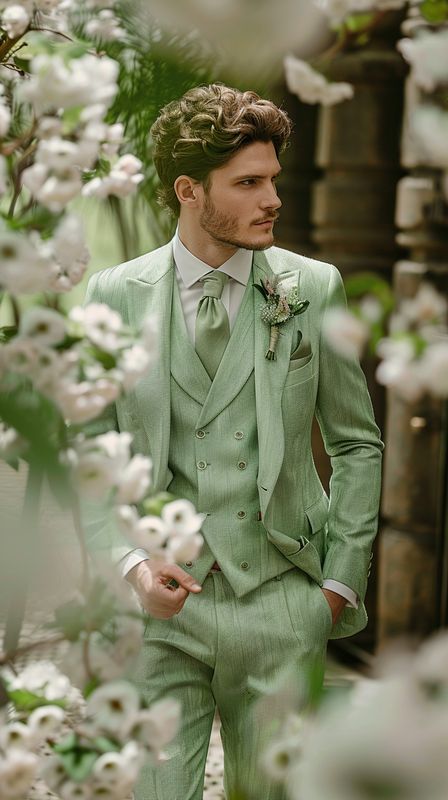 Costume de mariage en soie vert menthe pour homme sur mesure