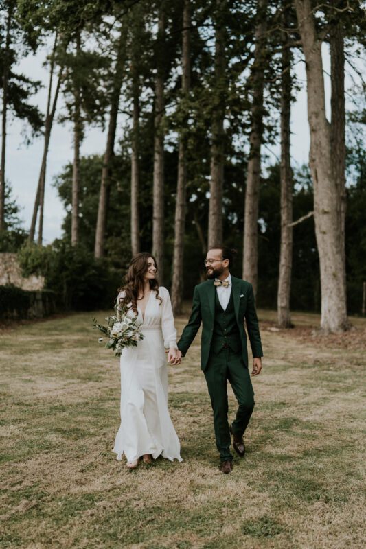 Costume 3 pièces vert foncé sur mesure mariage
