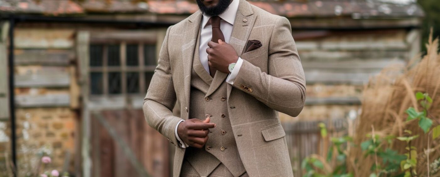 bannière costume marron sur mesure mariage