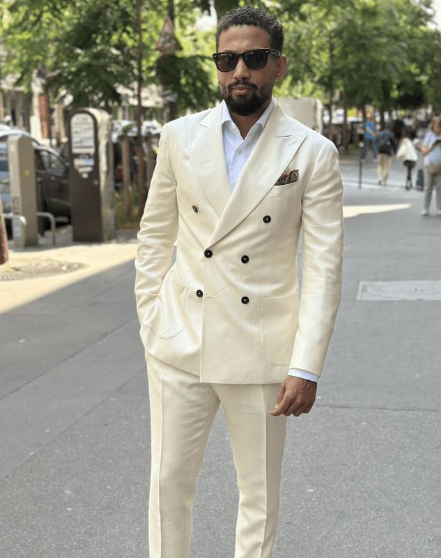 Costume croisé blanc de mariage sur mesure