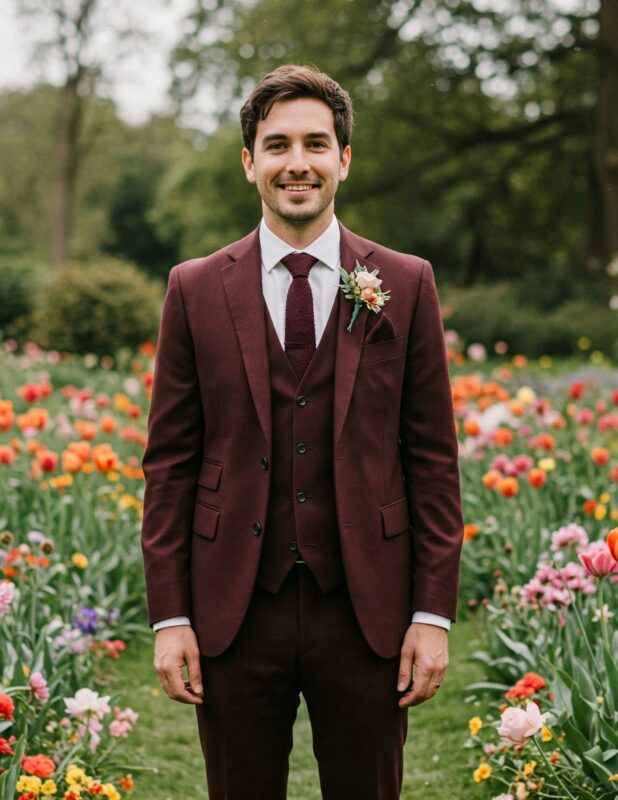 Costume mariage bordeaux en laine super 150’s