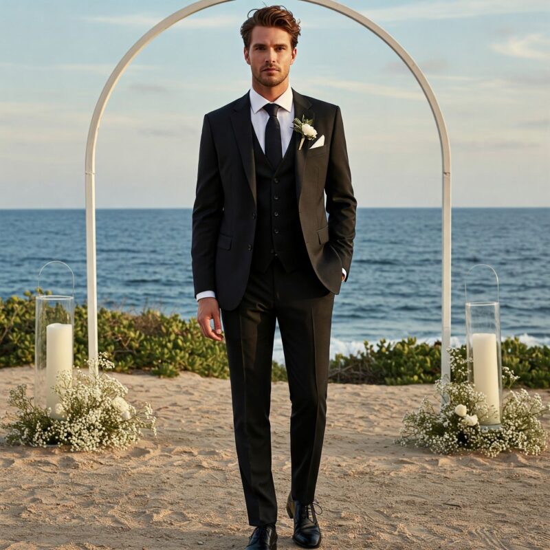 Costume noir de mariage en laine froide super 130