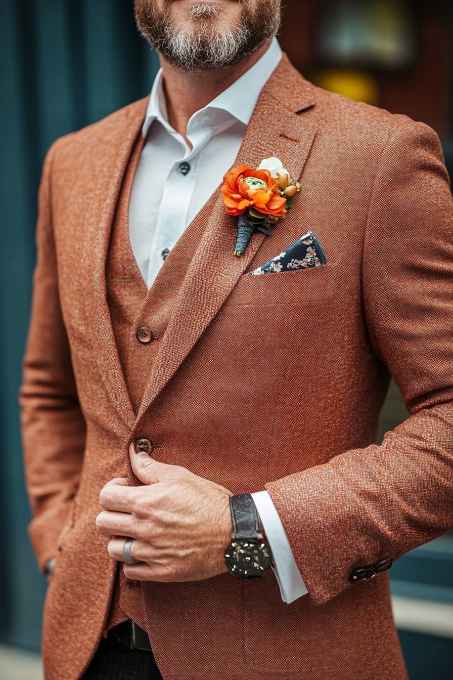 Photo 3 veste terracotta de costume de mariage