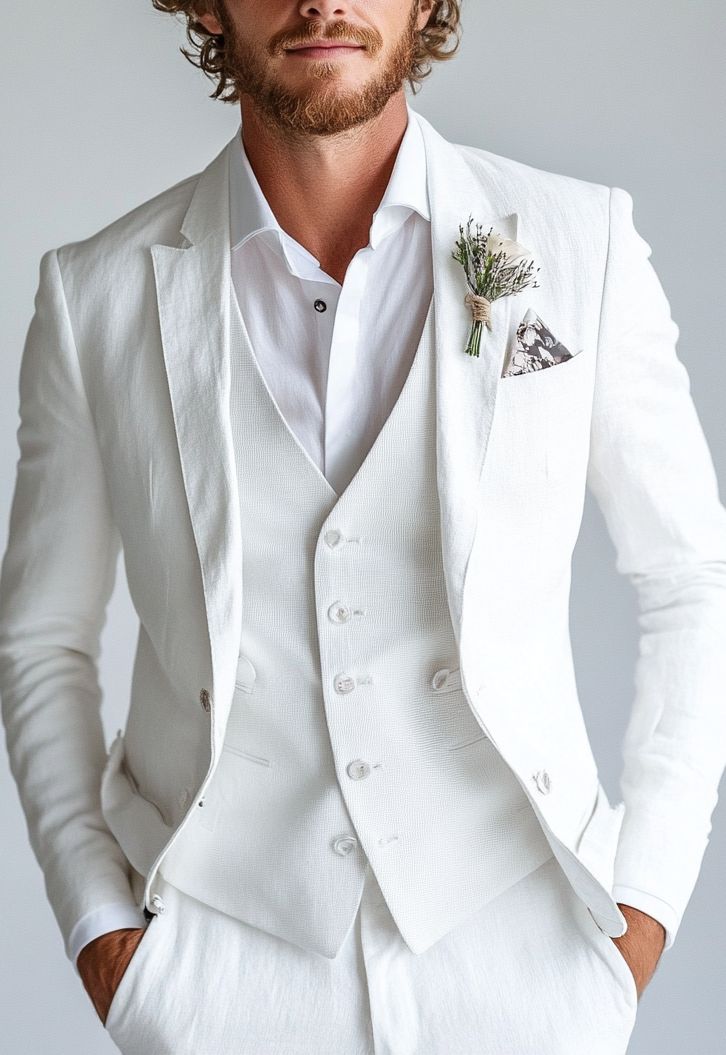 homme en costume blanc pour mariage