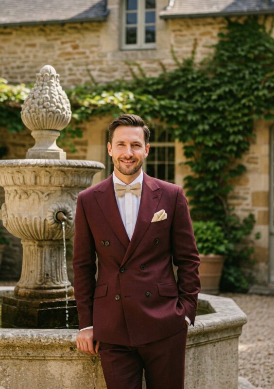 Costume anglais bordeaux en laine & lin croisé