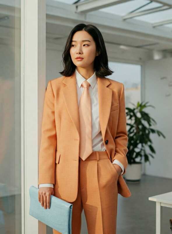 Tailleur orange clair en laine pour femme