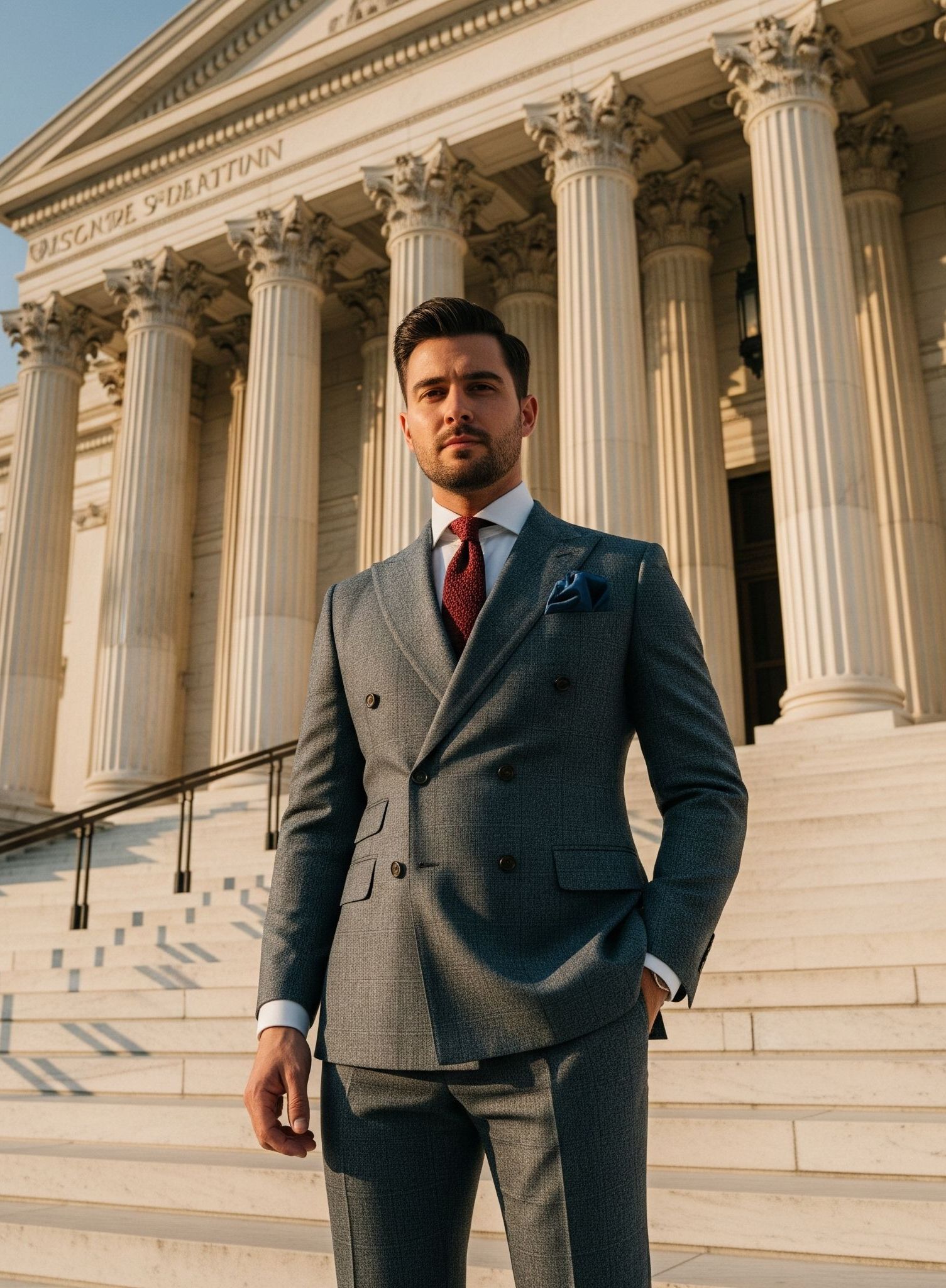 Costume croisé en flanelle anthracite 3 pièces