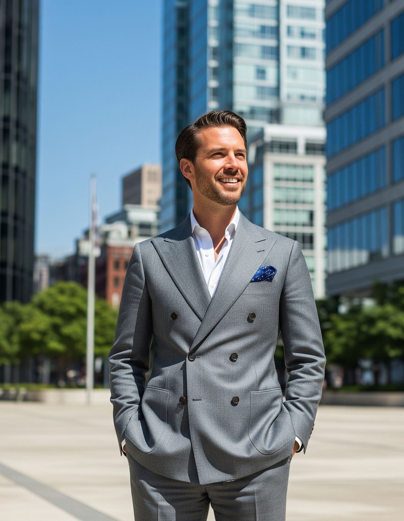 Costume croisé en laine froide grise 2 pièces