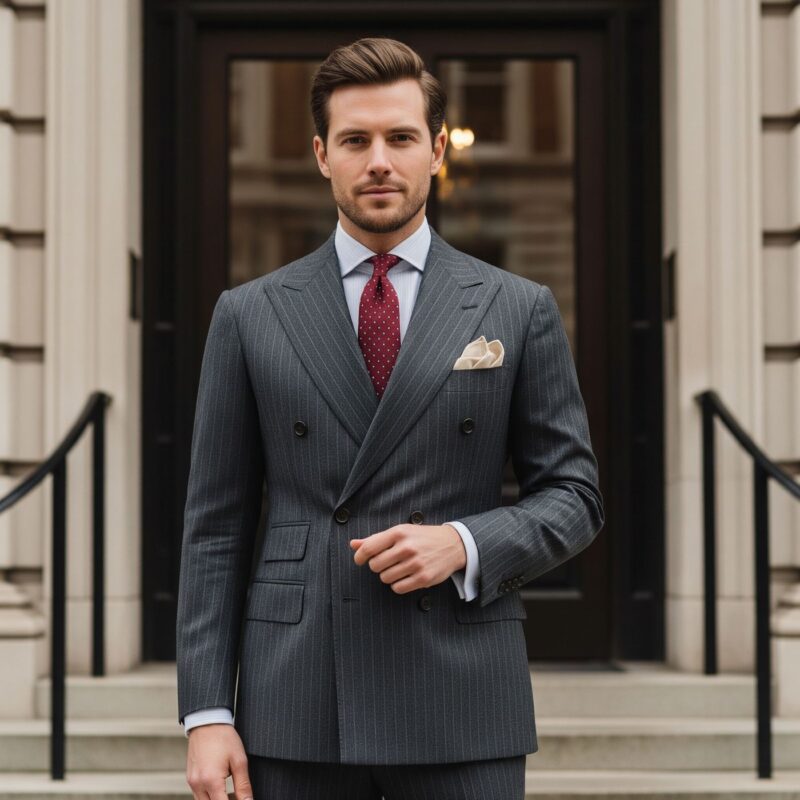 Costume croisé rayé gris anthracite sur mesure