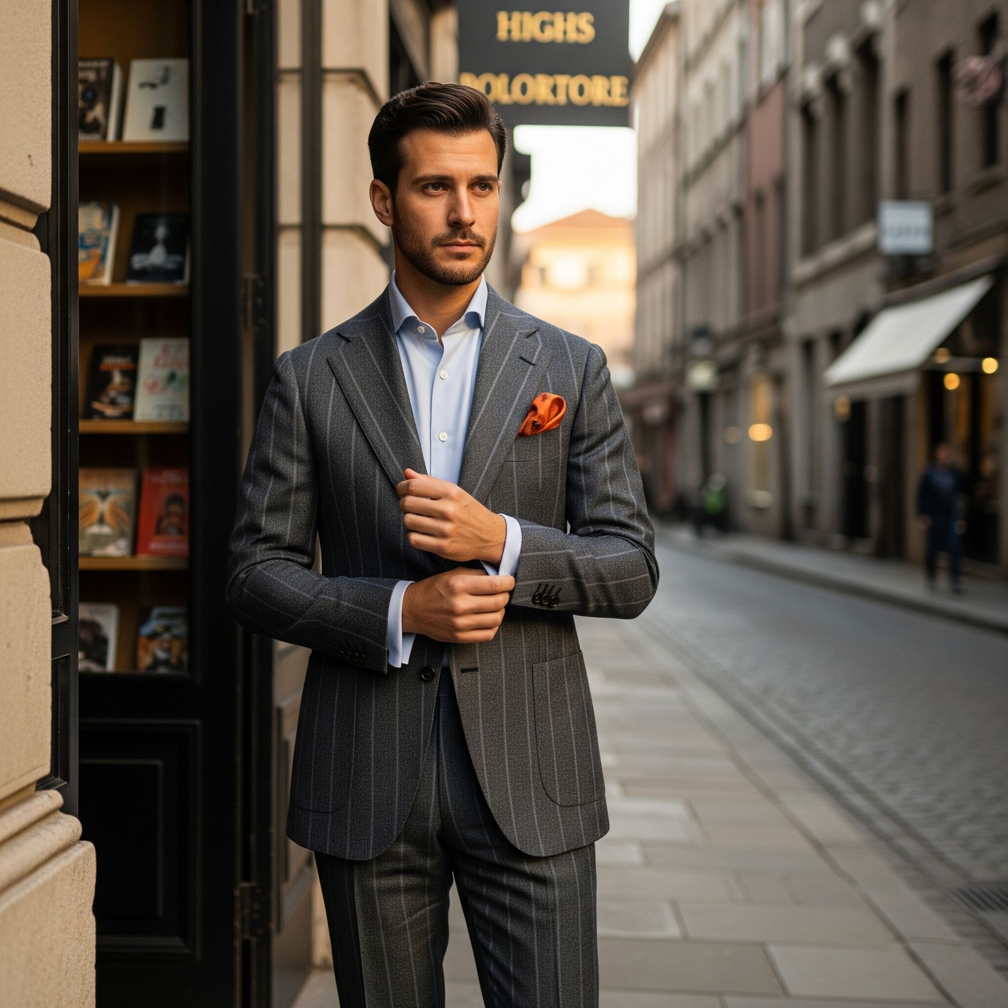 Costume rayé gris charbon à chevrons sur mesure