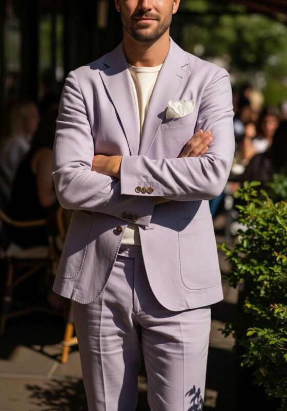 Costume homme lilas 2 pièces en lin uni