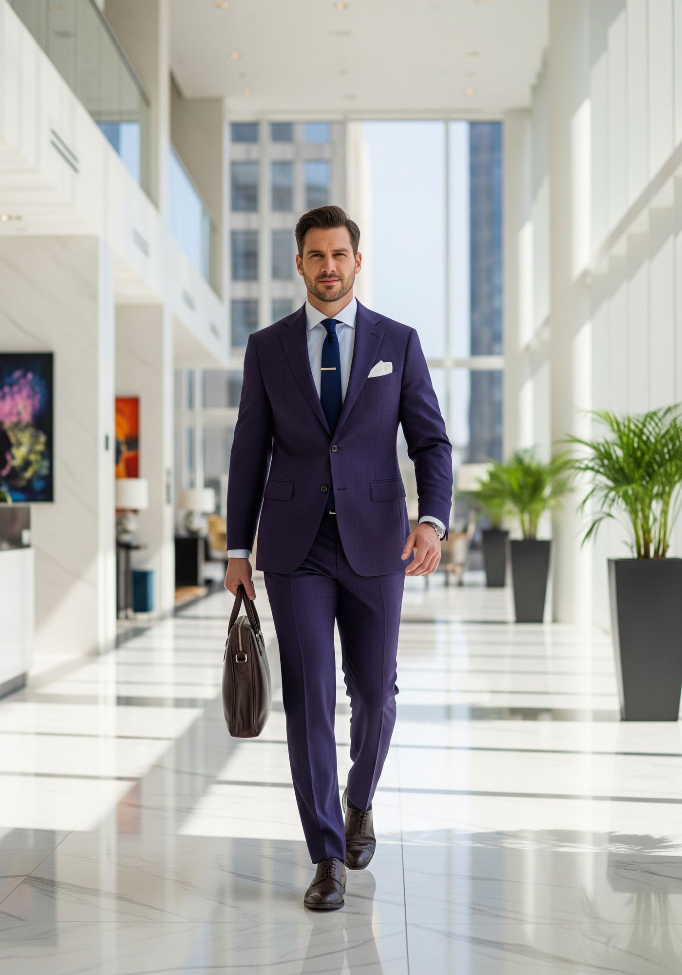 Costume homme violet 2 pièces en laine et élasthanne à rayures fines