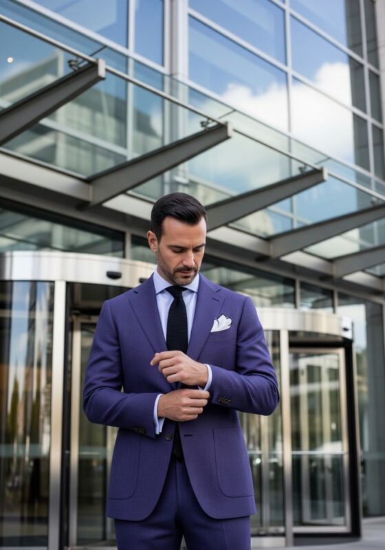 Costume homme violet foncé 2 pièces en coton chevrons