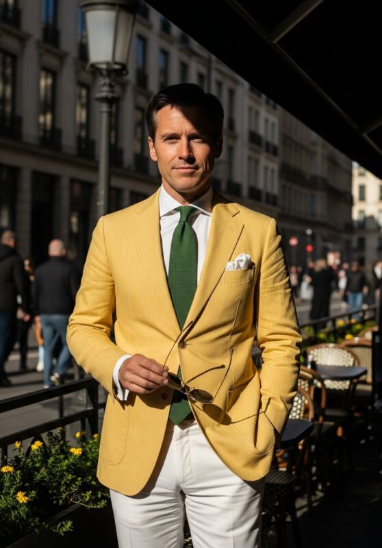 Veste jaune moutarde homme en seersucker uni