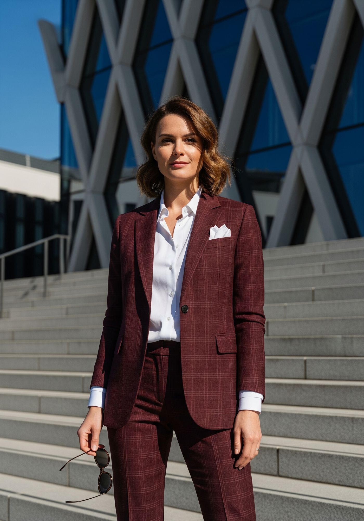 Tailleur 2 pièces bordeaux en tweed Prince de Galles