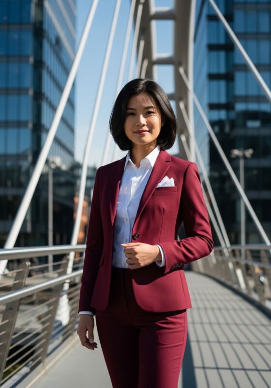 Tailleur bordeaux femme en coton stretch uni