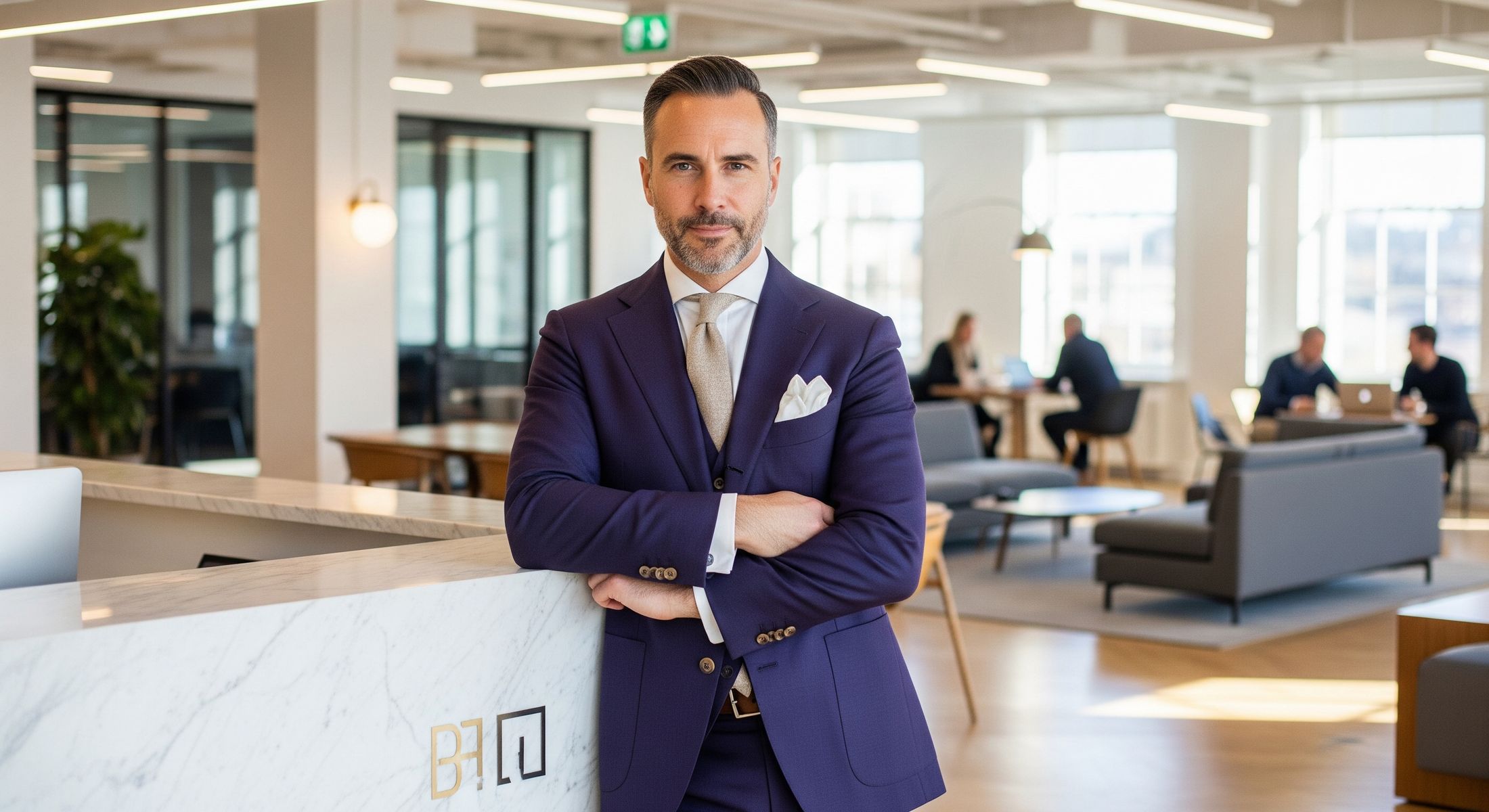 bannière costume violet sur mesure