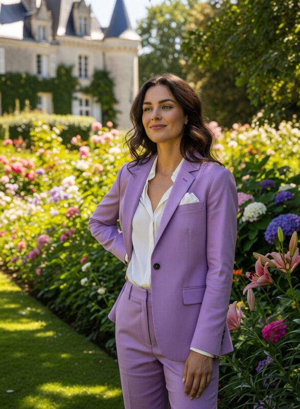 Tailleur lilas en coton uni pour mariage