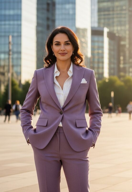 Tailleur lilas en laine unie pour femme