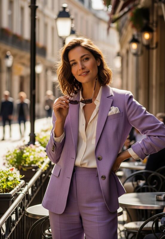 Tailleur lilas en lin pour femme