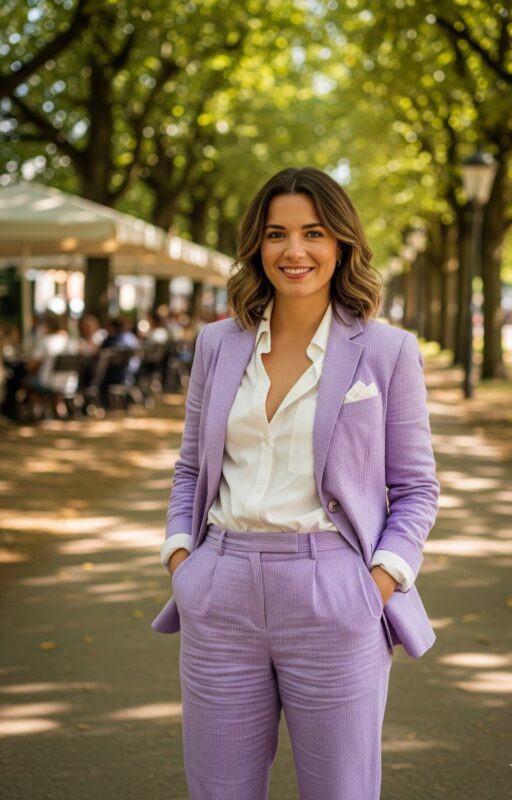 Tailleur lilas en seersucker pour femme