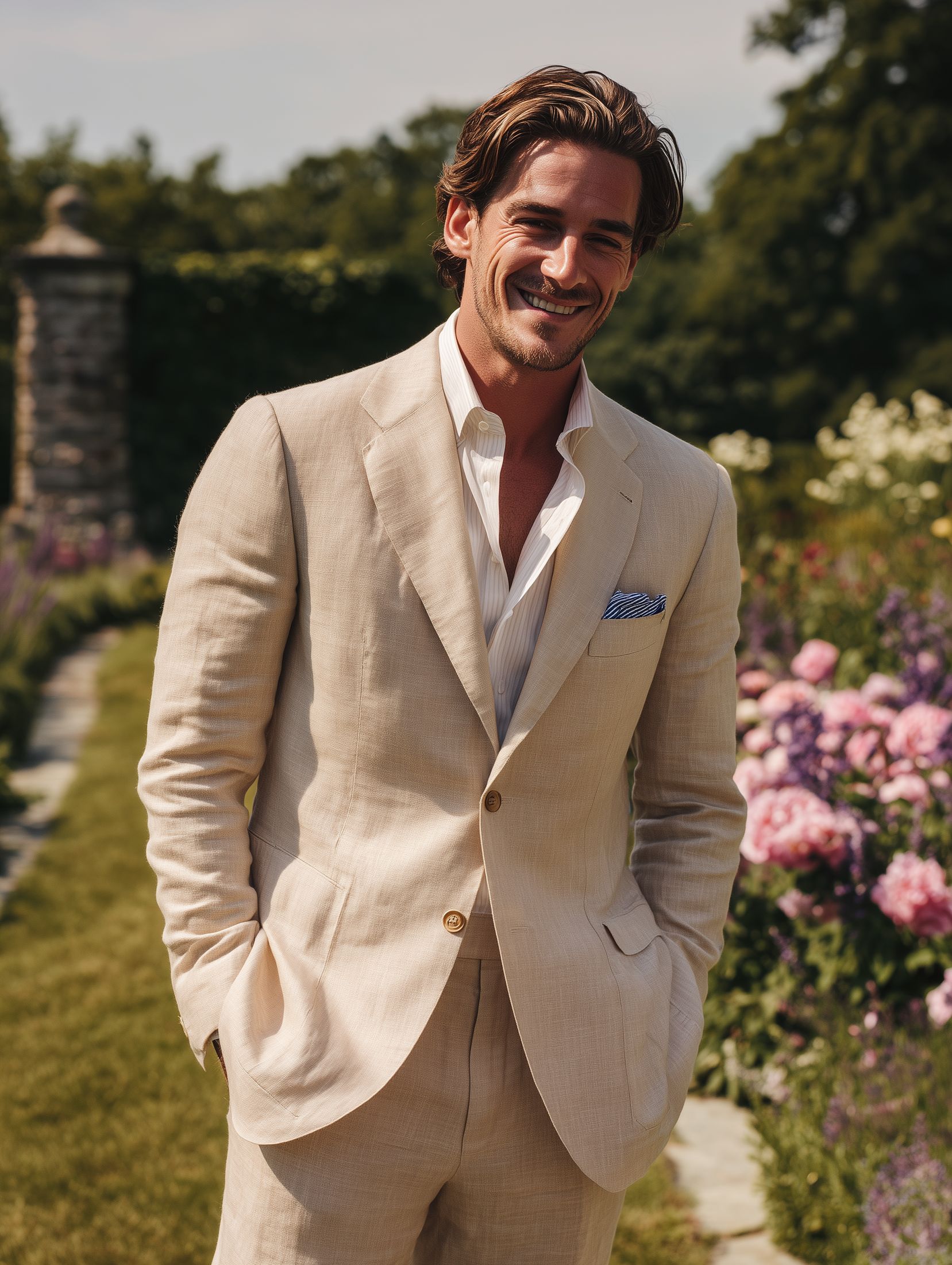 homme en costume 2 pièce beige pour mariage